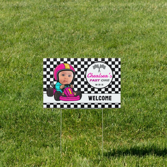 Fast ONE | 2 in 1 Pink Race Car Welcome Thank You  Sign (Insitu)