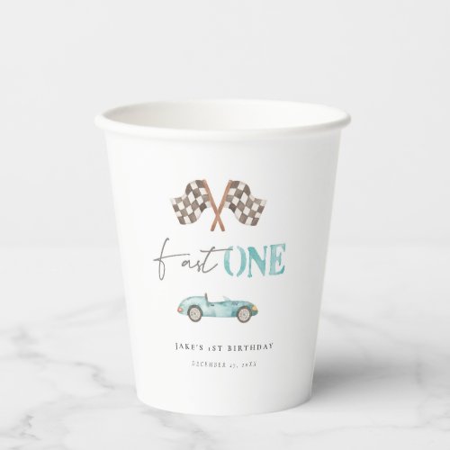 Fast One Adorable Retro Race Car  Paper Cups