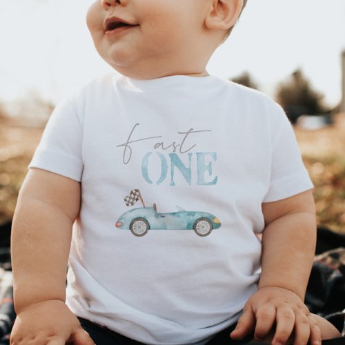 Fast One Baby Blue Race Car Birthday T_shirt