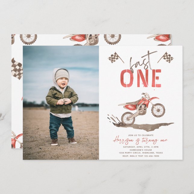 Fast ONE Birthday Invitation | 1st Birthday  (Front/Back)