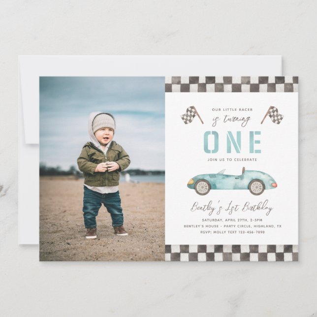 Fast One Birthday Invitation | Photo Racing  (Front)