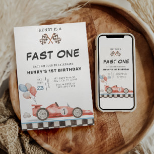 Fast One Birthday Invitation Racecar First