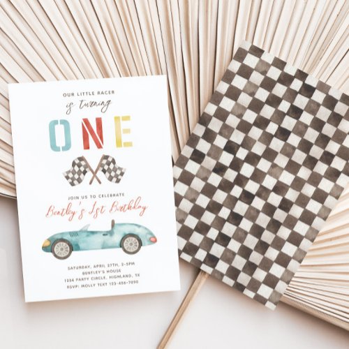 Fast ONE Birthday Invitation  Racing BIrthday