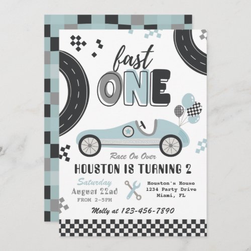 Fast ONE Birthday Invitation  Vintage Racing
