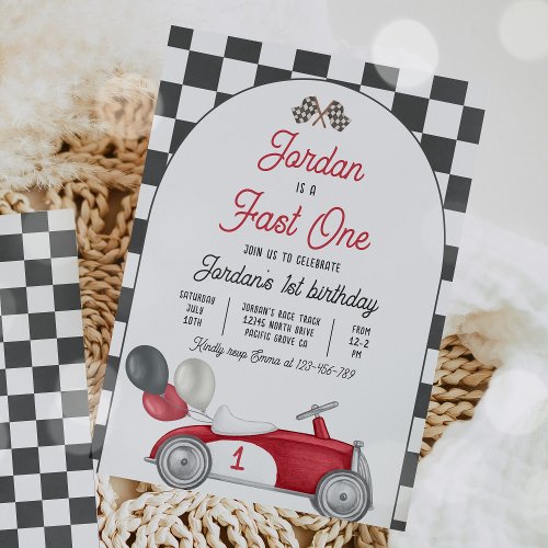 Fast One Birthday Party Red Race Car 1st Birthday Invitation