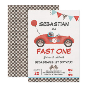 Fast One Birthday Party Red Race Car 1st Birthday Invitation