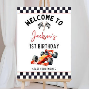 Fast One Birthday Party Welcome Sign, Racing Party Foam Board