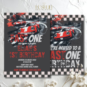 Fast One Birthday Race Car Track Party Red Invitation