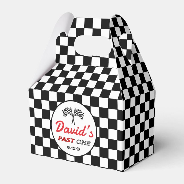 Fast ONE | Black White Race Car Flags Birthday  Favor Boxes (Front Side)