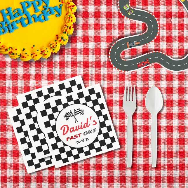 Fast ONE | Black White Race Car Flags Birthday  Napkins (Creator Uploaded)