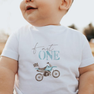 Fast One Blue Dirt Bike Birthday T-shirt Baby Bodysuit