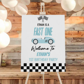 Fast One Blue Flame Race Car 1st Birthday Party Foam Board