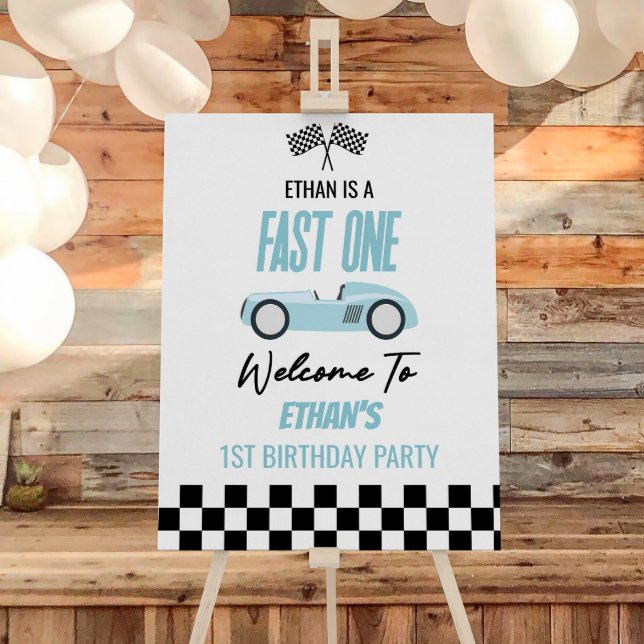 Fast One Blue Flame Race Car 1st Birthday Party Foam Board (Creator Uploaded)