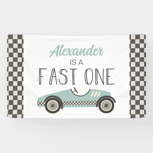 Fast One Blue Race Car 1st Birthday Banner