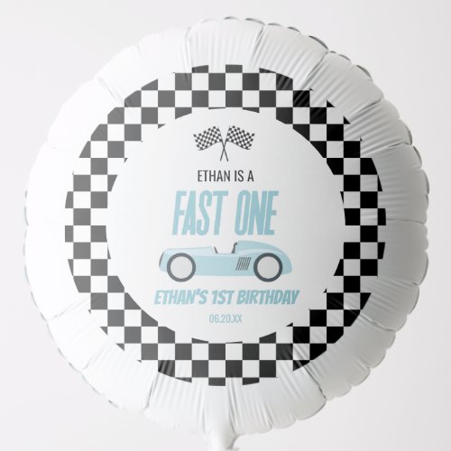 Fast One Blue Race Car 1st Birthday Party Balloon