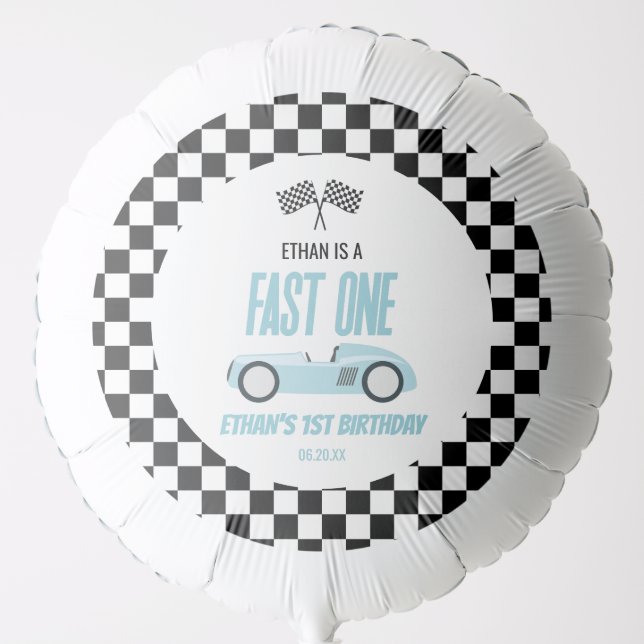 Fast One Blue Race Car 1st Birthday Party Balloon (Front)