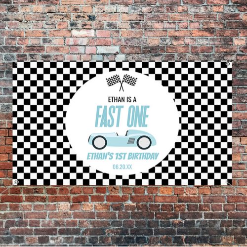 Fast One Blue Race Car 1st Birthday Party Banner