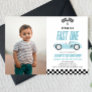 Fast One Blue Race Car 1st Birthday Party Invitation