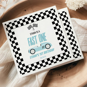 Fast One Blue Race Car 1st Birthday Party Napkins