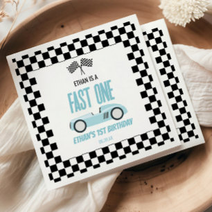 Fast One Blue Race Car 1st Birthday Party Napkins