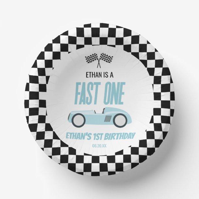 Fast One Blue Race Car 1st Birthday Party Paper Bowls (Front)