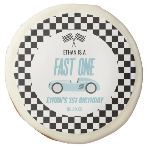 Fast One Blue Race Car 1st Birthday Party Sugar Cookie