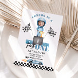 Fast One Blue race car 1st Photo Birthday Invitation<br><div class="desc">Fast One Blue race car 1st Birthday Photo Invitation
Matching items available.</div>