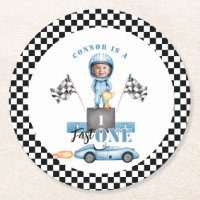 Fast One Blue race car 1st Photo Birthday
