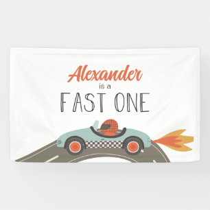 Fast One blue Race Car Birthday Banner