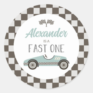 Fast One blue Race Car Birthday Classic Round Sticker