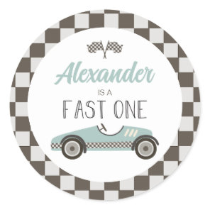 Fast One blue Race Car Birthday Classic Round Sticker