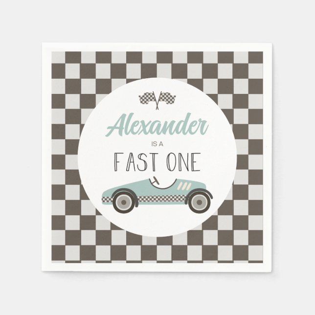 Fast One blue Race Car Birthday Napkins (Front)