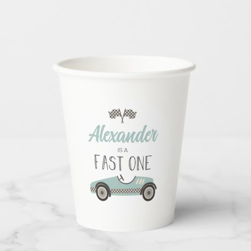 Fast One blue Race Car Birthday Paper Cups