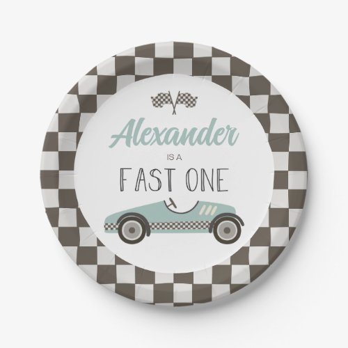 Fast One blue Race Car Birthday Paper Plates