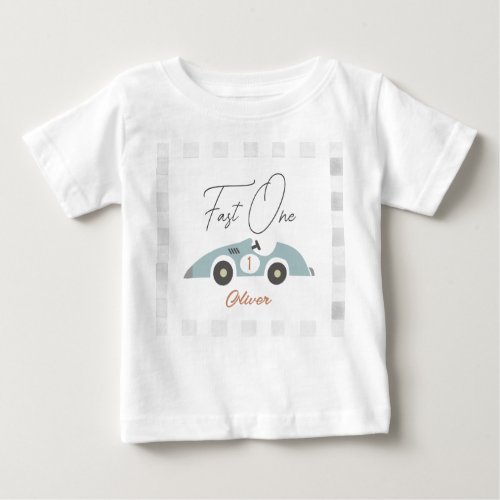 Fast One Blue Race Car Boy 1st Birthday Baby T_Shirt
