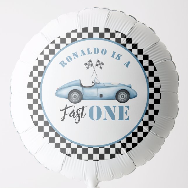 Fast One Blue race car Boy 1st Birthday Balloon (Front)