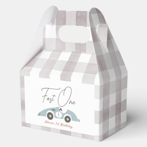 Fast One Blue Race Car Boy 1st Birthday Favor Boxes