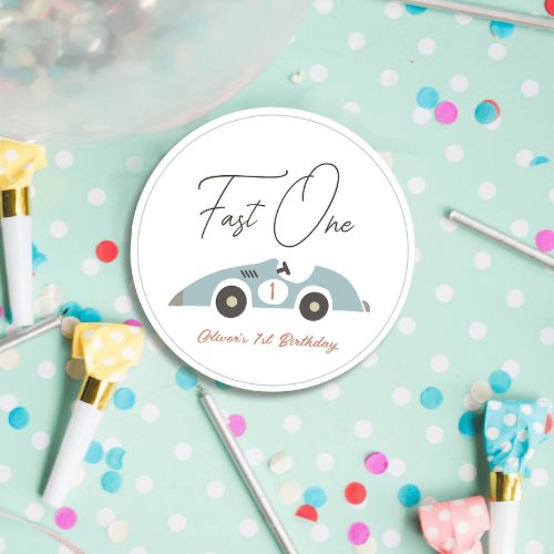 Fast One Blue Race Car Boy 1st Birthday Favor Tags