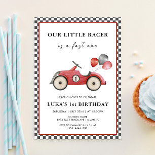 Fast One Boys Vintage Racing Car 1st Birthday Invitation