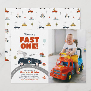 Fast One Cars 1st Birthday Invitation 