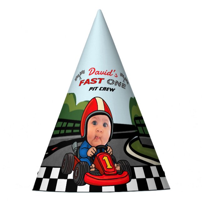 Fast One | Custom Race Car Driver Photo Pit Crew Party Hat (Front)