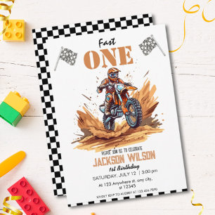Fast One Dirt Bike Adventure 1st Birthday  Invitation