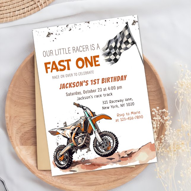Fast One Dirt Bike Boy 1st Birthday Invitation (Creator Uploaded)