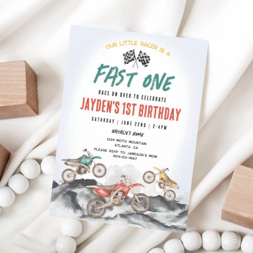 Fast One Dirt Bike First Birthday Boy Invitation