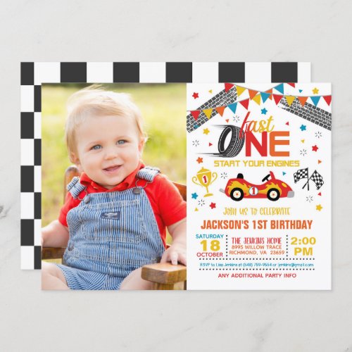 Fast One First Birthday Invitation with Photo 