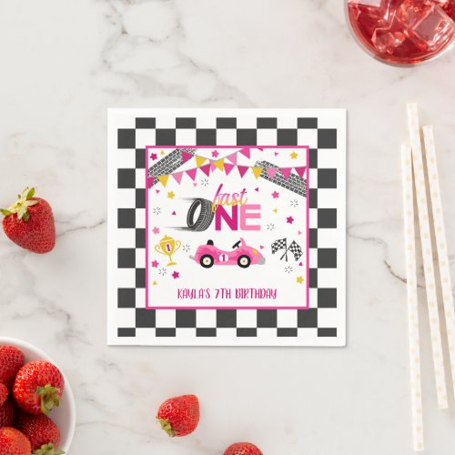 Fast One First Birthday Napkin _ Pink