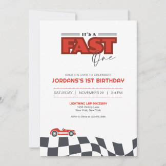 Fast One First Birthday Race Car Invitation