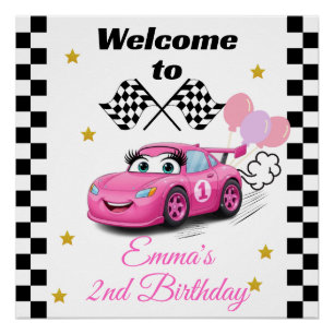 Fast One Girl's First Birthday Invitation Race Car Poster