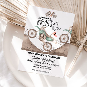 Fast ONE Green Dirt Bike 1st birthday  Invitation