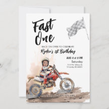 Fast One Little Racer 1st Birthday Photo Invite